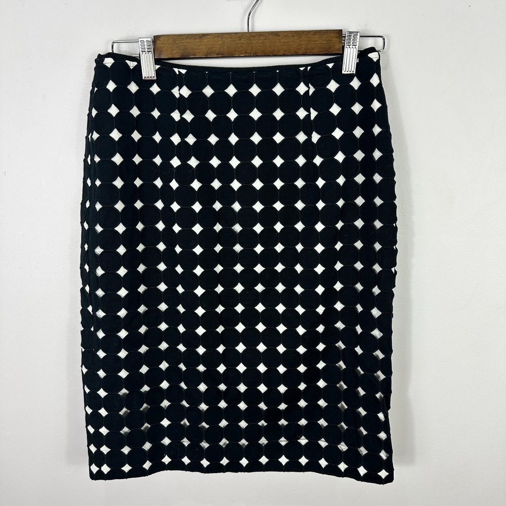 White House Black Market Skirt 6 Black Dot Pencil Preppy Chic Mod Office Siren